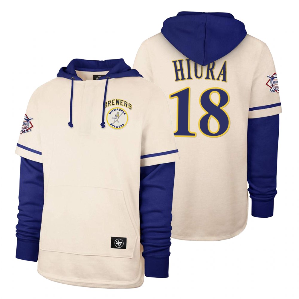 Men Milwaukee Brewers #18 Hiura Cream 2021 Pullover Hoodie MLB Jersey->milwaukee brewers->MLB Jersey